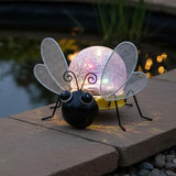 Solar Lights Outdoor Bee Decor with Crackle Glass Globe Lights - Cute Metal Bee Decor for - Garden Figurine Light | Lumora
