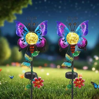 Solar Butterfly Garden Stake Lights Outdoor Waterproof Metal Butterfly Solar Lights for Outside Yard Patio Decor Garden Stakes Decorative Outdoor Lawn Ornaments Housewarming Gardening Gifts for Women