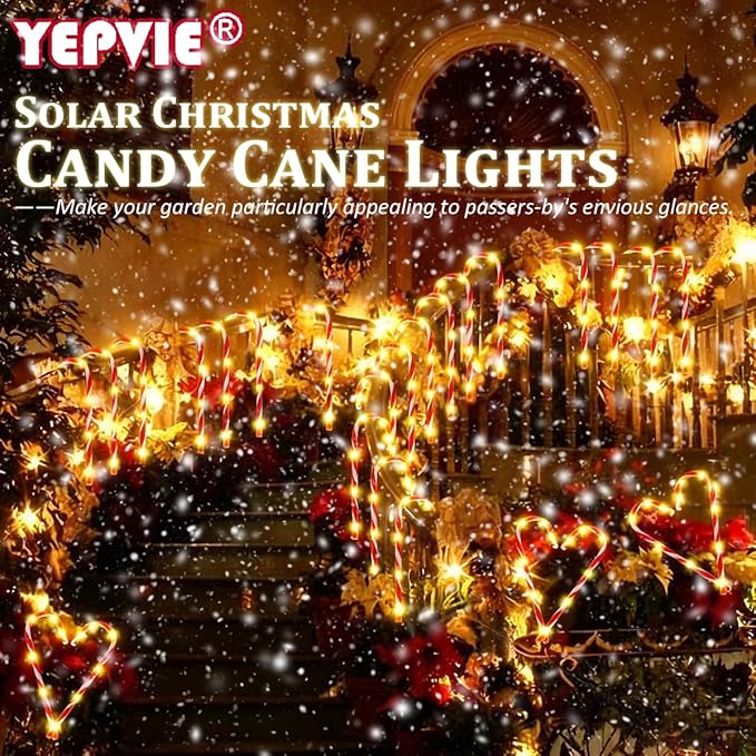 Solar Candy Cane Lights, 12PCS Waterproof Candy Cane Christmas Outdoor Lights with 72LED, 8 Modes 1200mAh Solar Powered Outdoor Decorations Led Light for Christmas Pathway, Yard, Patio, Garden
