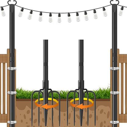 String Light Poles 2 Pack,Poles for Hanginig Outdoor String Lights with Fork and Fence Clamp
