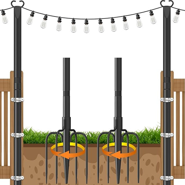 String Light Poles 2 Pack,Poles for Hanginig Outdoor String Lights with Fork and Fence Clamp | Lumora
