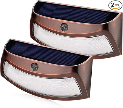 XTF2015 Solar Step Lights Outdoor, Motion Sensor Lights, Copper Outdoor Step Lights, Waterproof LED Solar Light for Stair, Patio, Yard, Fence, Walkways, Outside Wall (2 Pack, Warm White)