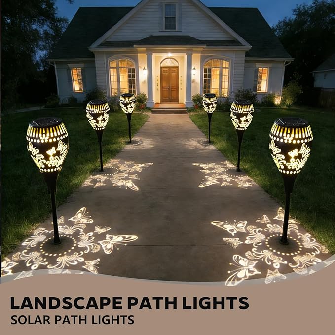 Butterfly Solar Pathway Lights Decorative - 21 inch Metal Solar Garden Lights with Warm Light Waterproof Landscape Path Light for Yard Path Patio Walkway Backyard Lawn Decor (Black, 2Pcs)