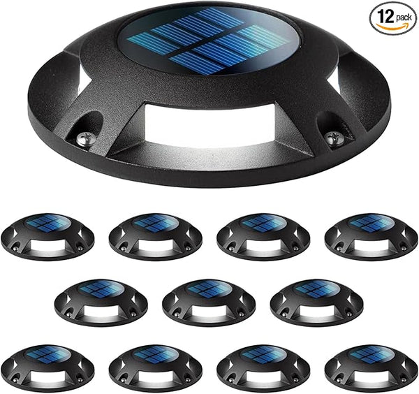 Home Zone 12 Packs Outdoor Solar Deck Light, Black, 120 Lumens Total, Waterproof, Dusk to Dawn, Aluminum Plastic | Lumora