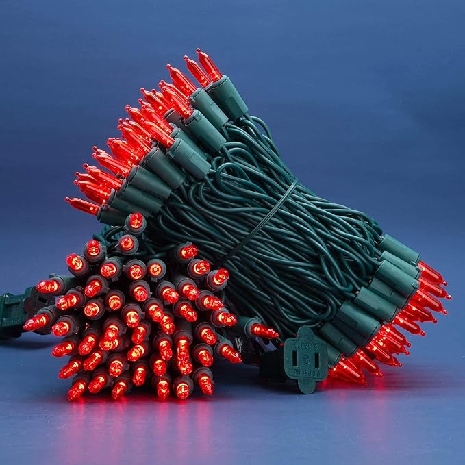 200 Count Red LED Christmas Lights, 66 ft Green Wire UL Certified Commercial Grade Holiday String Light Set (Red)