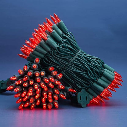 200 Count Red LED Christmas Lights, 66 ft Green Wire UL Certified Commercial Grade Holiday String Light Set (Red)