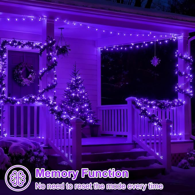 QITONG Purple Solar Christmas Lights, 2 Pack Each 66ft 200 LED Christmas String Lights Outdoor Waterproof, 8 Modes Green Wire Twinkle Lights for Outside