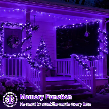 QITONG Purple Solar Christmas Lights, 2 Pack Each 66ft 200 LED Christmas String Lights Outdoor Waterproof, 8 Modes Green Wire Twinkle Lights for Outside