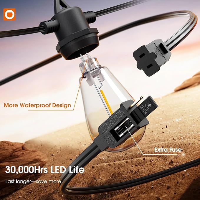 addlon 100FT Outdoor String Lights LED Waterproof Patio Lights with 54 Edison Dimmable Bulbs Shatterproof Hanging | Lumora