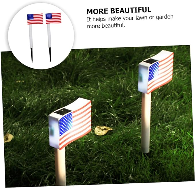 Veemoon 2pcs Solar LED American Flag Garden Lights Solar Pathway Lawn Lamps Outdoor Decorative Landscape Lighting for Independence Day Yard Random Color