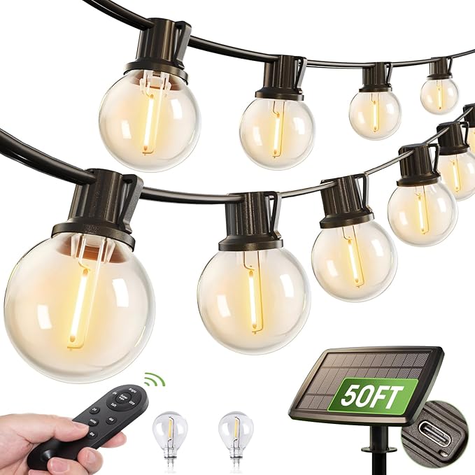 addlon 50FT Solar String Lights with 1-to-3 Extension Cord String Lights - 160FT Total (3x50FT String Lights + 10FT Splitter)
