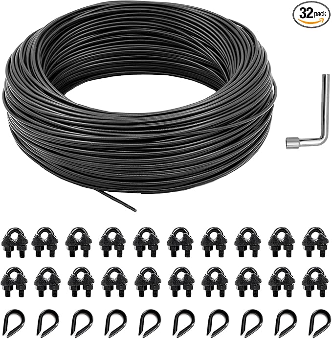 String Light Hanging Kit, Full Black Globe String Lights Suspension Kit w/ 100FT PVC Coated Steel Cable & Enough | Lumora