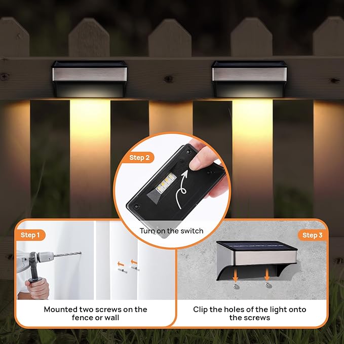 Solar Deck Lights 4 Pack Outdoor Waterproof - Step Lights for Stairs & Fence, 8 Color Changing Security Lighting with Auto On/Off, Wall Lights for Patio/Yard/Pathway (Warm/Cool White + RGB)