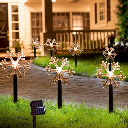 Solar Christmas Snowflake Pathway Lights Outdoor,7.9Ft LED Stake Lights for Lawn Yard Walkway Backyard Garden Decor Xmas Marker Decoration,5 Pack 3D Snowflake Decorative Landscape Lighting Warm White