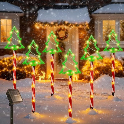 6 in 1 Solar Christmas Tree Pathway Lights, 54 LED Solar Powered Christmas Tree Candy Outdoor Decorations, 8 Lighting Modes, 800mAh, Waterproof Xmas Tree Candy Lights for Outdoor Garden