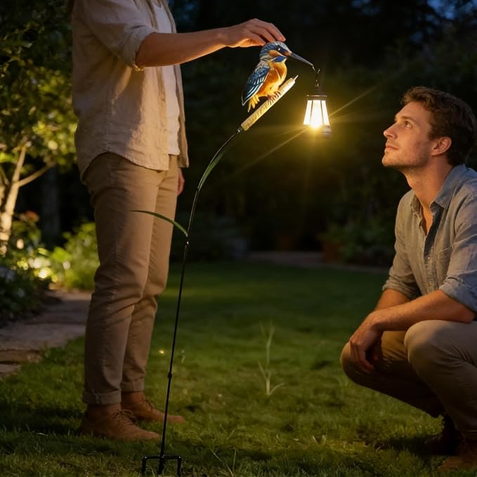 Solar Statues Outdoor Waterproof - Kingfisher Solar Light Figurine,Waterproof Walkway Lantern | for Garden Yard Patio Backyard Porch Lawn Walkway Courtyard Outdoor Landscaping