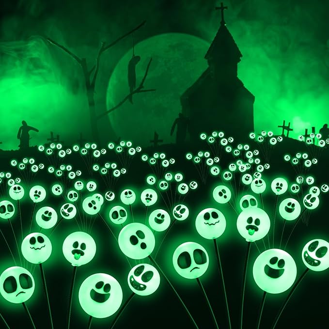 Tuanse 4 Pcs Outdoor Halloween Decorations Waterproof Halloween Solar Lights Scary Ghost Lights for Garden Yard Lawn Pathway (Green)