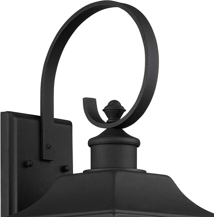 John Timberland Moray Bay Industrial Outdoor Wall Light Fixture Black Metal 24" Clear Seedy Glass Lantern Scroll Arm for Exterior House Porch Patio Outside Deck Garage Front Door Garden Home
