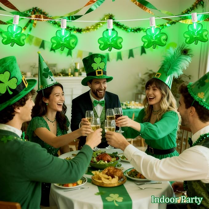 20Ft St Patrick's Day Lights Outdoor, Shamrock String Lights Plug in with 22 Shattproof LED Bulbs for Indoor and Outdoor Home Bar Garden Saint Patrick's Day Decor