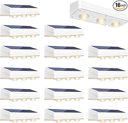 Solar Fence Lights Outdoor Waterproof Led, 1300mAh,16pack,6 inch Solar Lights for Fence with Warm White & RGB 8 Colors,Outdoor Solar Lights for Patio, Backyard, Deck, Railing (White)
