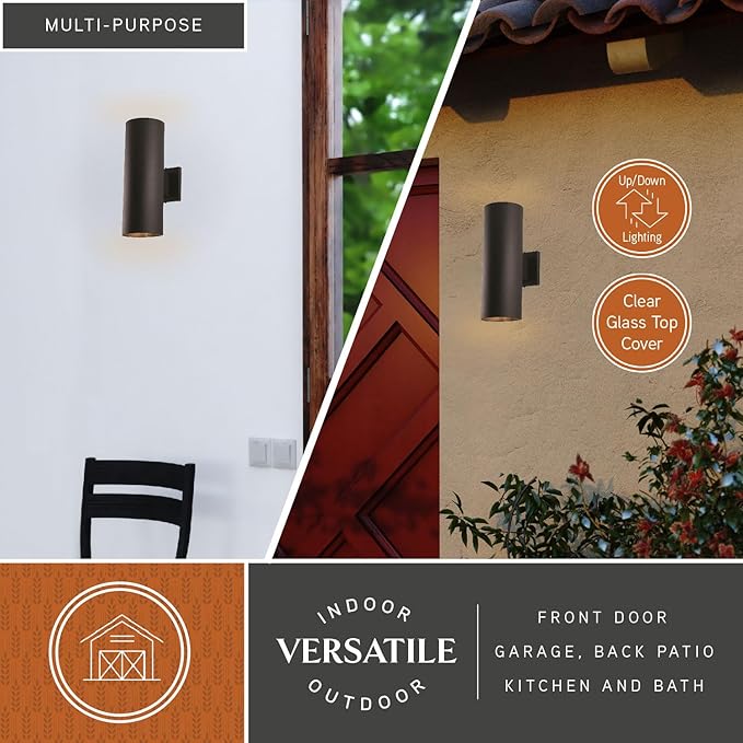 VAXCEL Chiasso Modern Outdoor Porch Light, 5" W x 14.25" H 2-Light Black Cylinder Wall Sconce, Waterproof Up and | Lumora