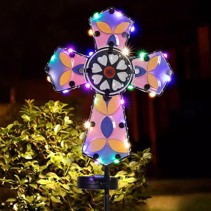 Solar Cross Garden Stake Lights 38inch Colored-Painted Outdoor Waterproof Memorial Garden Decor 2 Lighting Modes Cemetery Decorations for Grave for Remembrance Gifts & Sympathy Gifts