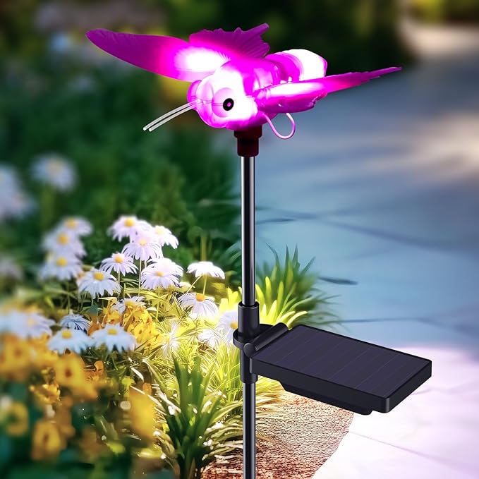 Outdoor Solar Lights for Yard, Self Swing Purple Solar Butterfly Lights, 1800mAh Waterproof Garden Lights Auto On/Off for Garden Yard Path Walkway Driveway Patio Decor, Warm White.(1 Pack)