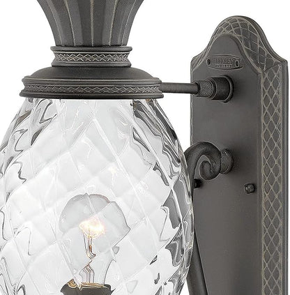 Hinkley Plantation Large Wall Mount Outdoor Lantern - Pineapple Motif, 1-Light, Clear Optic Glass, Aluminum - Museum Black Finish