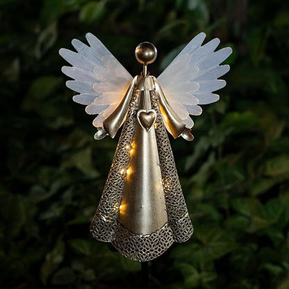 Solar Angel Garden Lights, Outdoor LED Metal Decor, Waterproof Pathway, Lawn Lighting, Unique Gift for Women, Mom, Friends(Heart Necklace)