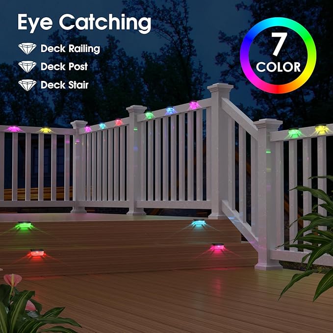 Solar Deck Lights 8 Pack, Solar Lights Outdoor Waterproof for Outside, Stairs, Step, Fence, Yard, Garden, Patio | Lumora
