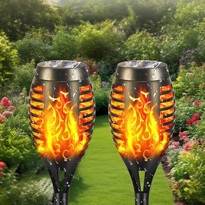 Solar Torch Lights Outdoor, IP65 Waterproof with Realistic Flickering Flame - Auto On/Off Garden Lights for Patio, Yard, Pathway, Enchanting Party Decor (12Pack)
