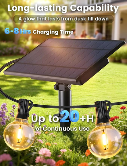 Brightever 120FT Solar String Lights Outdoor with Remote, Waterproof Dimmable 3 Modes Outdoor Lights with 50+2 LED Shatterproof G40 Bulbs, Solar Power Patio Lights for Outside Wedding Party Decor