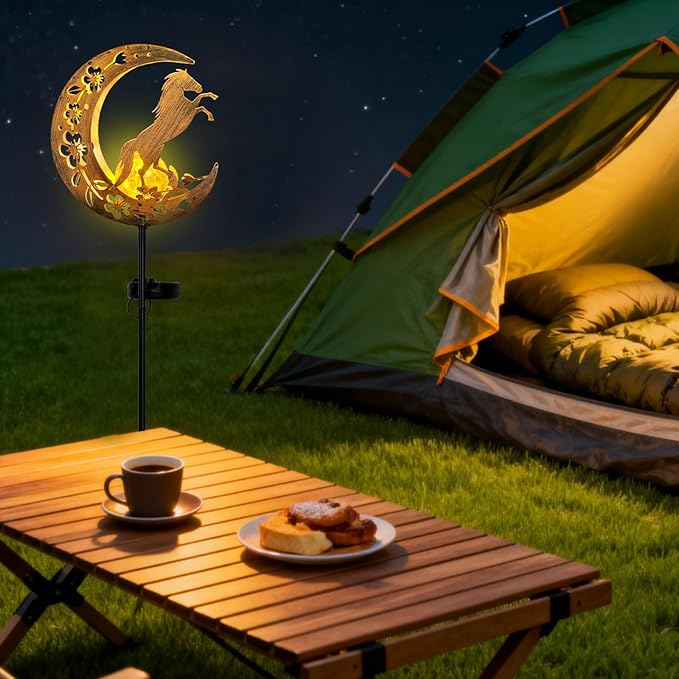 Horse Solar Lights Moon Garden Decor, Horse Gift for Women, Garden-Cracked Glass Ball Solar Lights, Unique Gift Ideas for Gardening Mom Grandma, Outdoor Decorations Patio Yard Lawn Backyard Decor