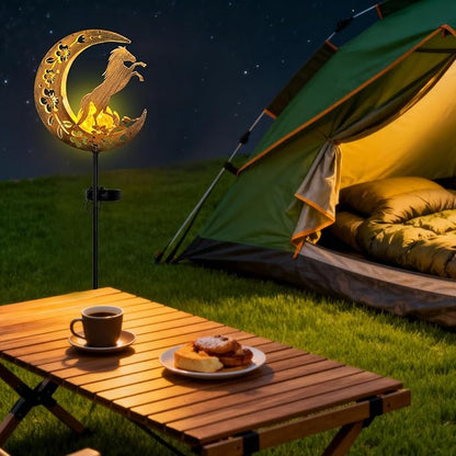 Horse Solar Lights Moon Garden Decor, Horse Gift for Women, Garden-Cracked Glass Ball Solar Lights, Unique Gift Ideas for Gardening Mom Grandma, Outdoor Decorations Patio Yard Lawn Backyard Decor
