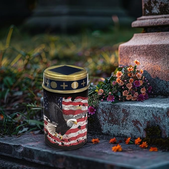 Poceacles Solar Lights Pack of 4 Outdoor Grave Solar Lights for Cemetery Decoration Solar Outdoor Lights Cemetery Solar Lamp for Garden Lawn Backyard Pathway Decor, Eagle American Flag Splash