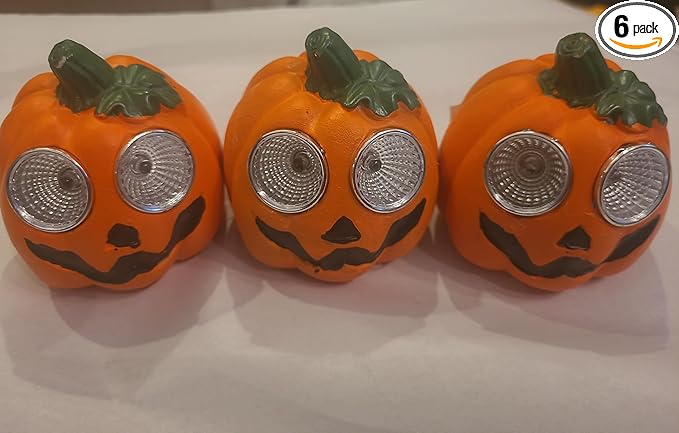 godosa Halloween Spooky Solar Cement Decorations Lights Outdoor Lights Easy Install Garden Lights for Garden Path Walkway (Pumpkin, 6 Pack)