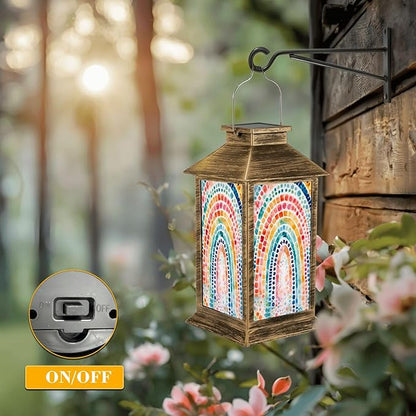 Solar Lantern Outdoor Waterproof Boho Rainbow Cute Colorful Dots Arches Dotted Patterns Gradient Garden Decor LED Solar Lights Hanging/Tabletop Lamp Gifts for Women Mom for Outside Yard Patio