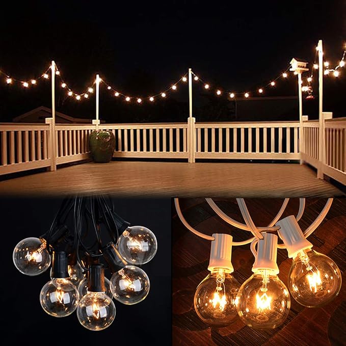 Abeja 50Ft Outdoor Patio String Lights with 53 Clear Globe G40 Bulbs,UL Listed for Patio Porch Backyard Deck Bistro Gazebos Pergolas Balcony Wedding Gathering Parties Decor, White