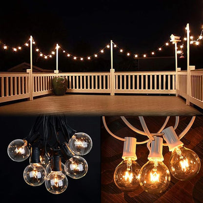 Abeja 50Ft Outdoor Patio String Lights with 53 Clear Globe G40 Bulbs,UL Listed for Patio Porch Backyard Deck Bistro Gazebos Pergolas Balcony Wedding Gathering Parties Decor, White
