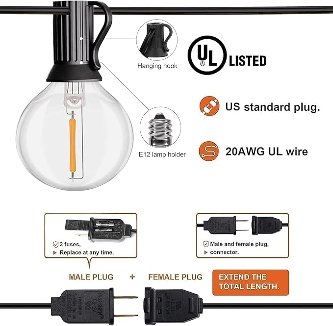 LED 30FT Outdoor String Lights with Remote Waterproof Patio Lights Dimmable 27 Shatterproof G40 Bulbs, Globe String Lights Decorative Balcony Bistro Gazebo Porch Cafe Lights