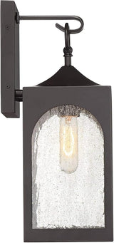 Possini Euro Design Tyne Modern Outdoor Wall Light Fixture Bronze Lantern 16 1/2" Seedy Glass Shade for Exterior | Lumora
