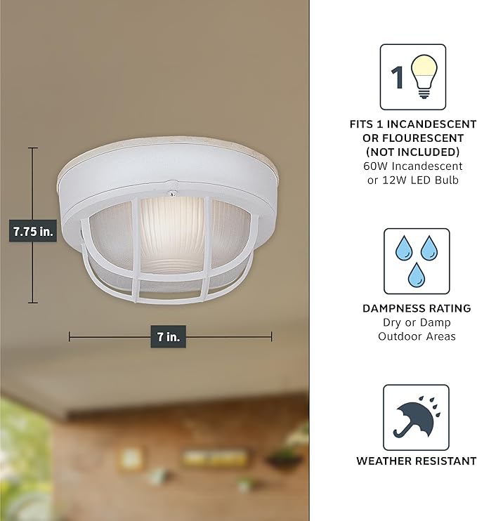 Designers Fountain Outdoor Ceiling Light, 7 Inch Oval Bulkhead Lighting Fixture with Cage Guard, Porch or Patio | Lumora