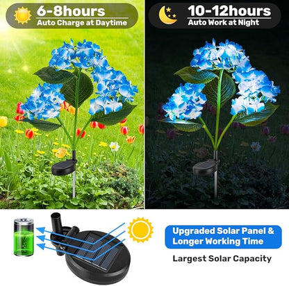 Solar Flower Lights, Solar Garden Lights, 2Pack IP65 Waterproof LED Hydrangea Stake Lights for Garden Decor Pathway Patio Yard (Blue)