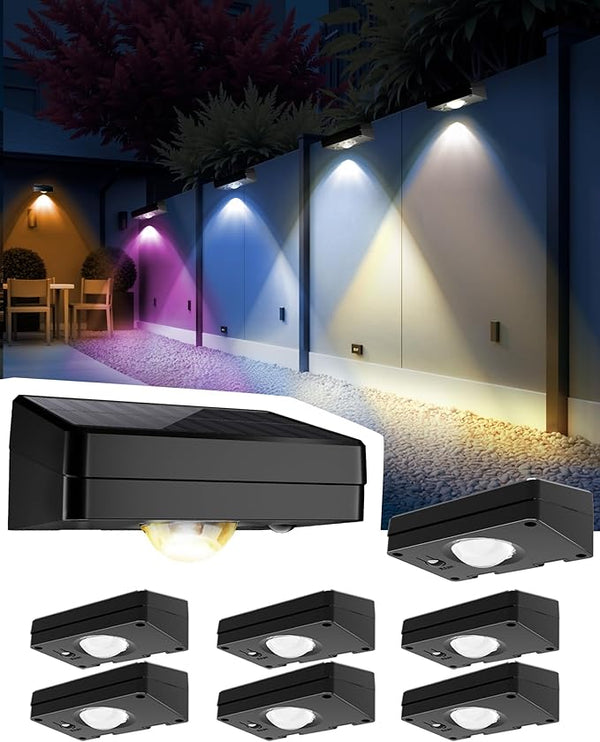 Solar Fence Lights Outdoor Waterproof 8 Pack,Solar Deck Lights with Warm & Cool White + RGB Modes | Lumora