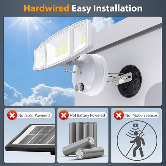 Onforu 70W LED Dusk to Dawn Flood Lights, 7000LM White Exterior Security Outdoor Lighting,IP65 Waterproof Outdoor 3 Adjustable Heads Photocell Light Fixture,6500K Floodlight for Garage,Patio,Yard