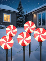 Set of 5 Peppermint Christmas Pathway Lights, Enchanting Outdoor Candy Cane Decorations for Yard, Bright C7 LED | Lumora