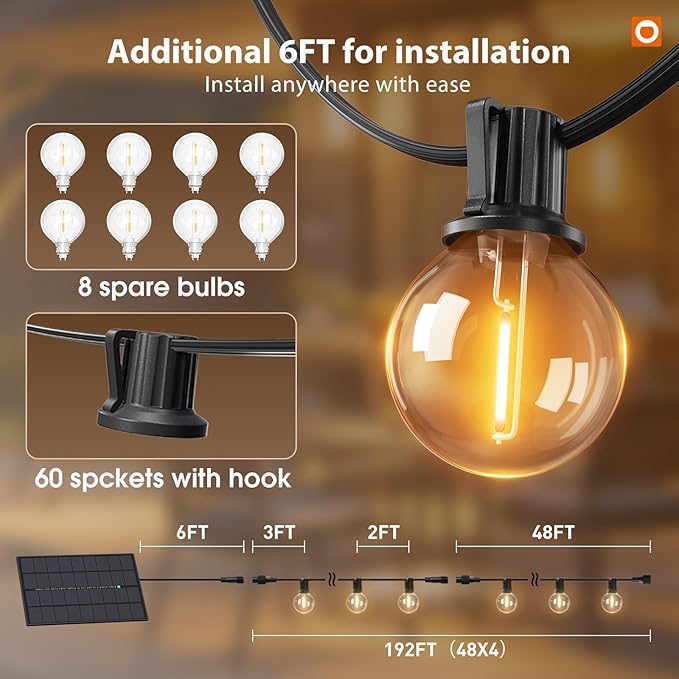 addlon 200FT Solar String Lights Outdoor Waterproof G40 with 104 Bulbs