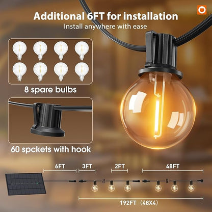addlon 200FT Solar String Lights Outdoor Waterproof G40 with 104 Bulbs
