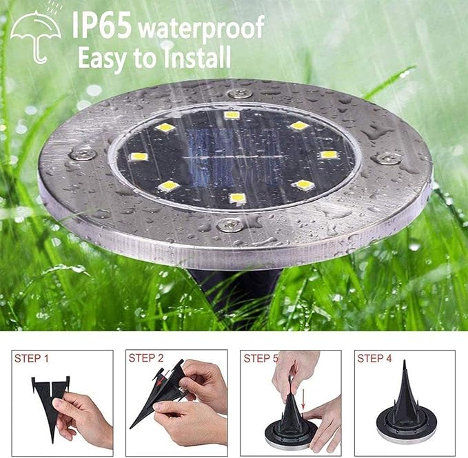 Solar Lights Outdoor Garden, IP65 Waterproof Outdoor LED Solar Pathway Lights - 8 Pieces Each with 8 LED Lights | Lumora