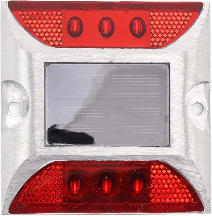 Keenso Solar Driveway Lights, Cast Aluminum IP68 LED Light with 72H Runtime, 10-Ton Pressure Marker for Roadside Garden Pathway (Red)